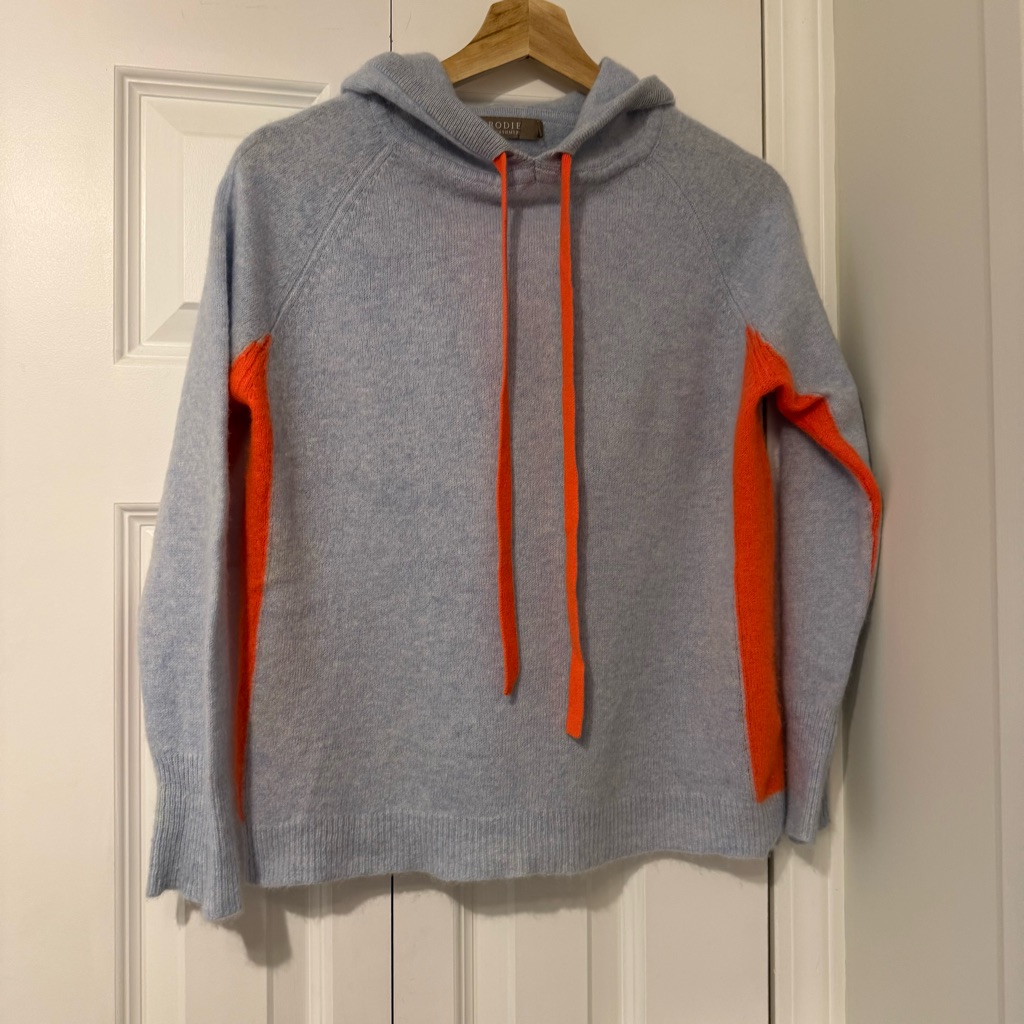 Brodie Cashmere Contrast Hoodie Blue Mist And Orange Size X-Small